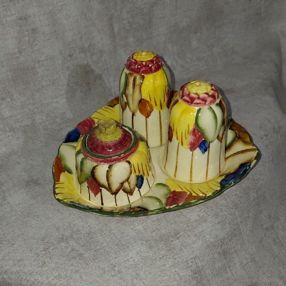 Vintage English Colorful Ceramic Condiment Set